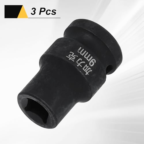 HARFINGTON 3pcs 4 Point Square Socket 1/2" Drive 9mm Metric Square Impact Socket CR-V Blackening Standard Wheel Sleeve Pneumatic Sleeve Tool for Auto Repair Mechanical Maintenance Home Use - size: 9mm