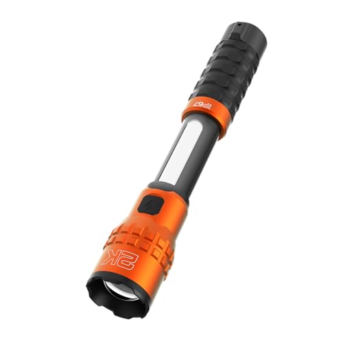NEBO SLYDE King 2K Flashlight | Powerful 2000 Lumen LED Flashlight & 500 Lumen COB Work Light, USB-C Rechargeable, IPX7 Waterproof, Magnetic Base, Zoomable, Versatile Tactical Handheld Light - Orange - color: 2000 Lumens - Orange