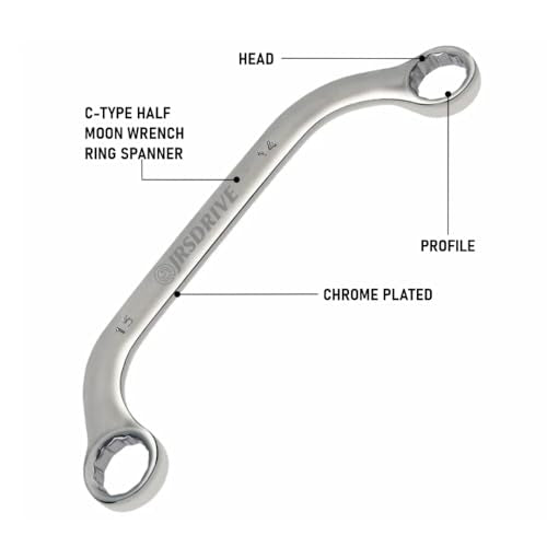 Half Moon Box Wrench Set Metric, 8-22mm, 5-Piece C-Style Combination wrenches, 12 Point, CR-V Steel, Organized in Rolling Pouch, Mirror Finish Elliptical Panel