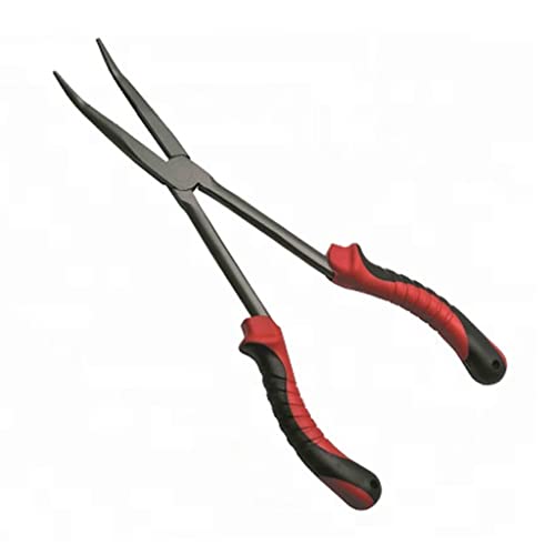 11" Long Nose Fishing Pliers, Straight & Bent Jaws, PTFE Coated Corrosion Resistant, Hook Remover & Braid Cutter Fishing Needle Nose Pliers, Saltwater Freshwater Gear for Bass Snook Trout - color: Red - Straight Needle Nose Pliers