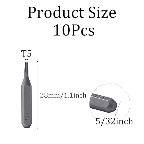 10Pcs Torx Head Screwdriver Bit Set, S2 Steel Magnetic Star Bits, 5/32" Hex Shank, Tamper Resistant, Impact Grade for Drill, Power Driver, Electronics, Home & Automotive Repair(T5) - size: T5