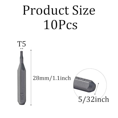 10Pcs Torx Head Screwdriver Bit Set, S2 Steel Magnetic Star Bits, 5/32" Hex Shank, Tamper Resistant, Impact Grade for Drill, Power Driver, Electronics, Home & Automotive Repair(T5) - size: T5