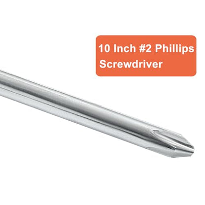 Piutouyar 10 Inch Phillips Screwdriver, #2 Magnetic Tip Screwdrivers | Extra Long Chrome-vanadium Steel Shaft , Cross Head Screwdriver, Long Screwdriver for Repair Home Improvement - size: 10 Inch #2