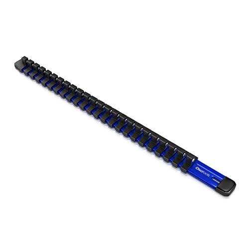 Olsa Tools Socket Organizer - 3/8-Inch Drive Blue Aluminum Holder - Stores 18 Chrome or Impact Sockets - Professional Grade Metric or SAE - Part 1014 - color: Blue, size: 3/8-Inch Drive