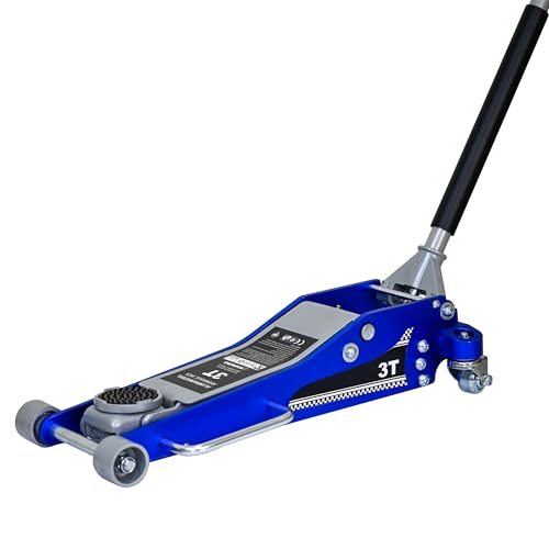 3 Ton Aluminum Steel Floor Jack 3.74"–18.7" Low Profile Dual Pump Hydraulic Jack, 6600lbs Heavy Duty Racing Car Jack with Side Handle & 360° Swivel Wheels, CE Certified, Blue & Silver