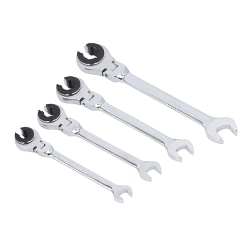 GOTOTOP Brake Line Wrench Set Steel Flare Nut Wrenches 4 Piece 72 Teeth 5 Degree Swing Adjustable Angle for Brake Fuel AC Line Service Automotive HVAC Technicians