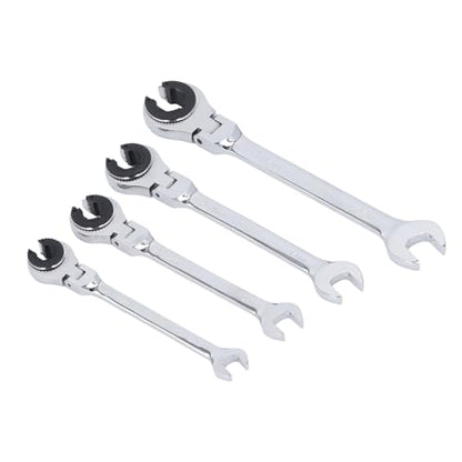 GOTOTOP Brake Line Wrench Set Steel Flare Nut Wrenches 4 Piece 72 Teeth 5 Degree Swing Adjustable Angle for Brake Fuel AC Line Service Automotive HVAC Technicians