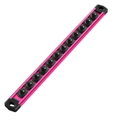 WORKPRO Magnetic Socket Organizer, Heavy Duty 1/4-Inch Drive Socket Rail | 1 Piece Socket Holder with 12 Spots, Aluminum Alloy, Rotatable & Movable Clips, Efficient Organization - color: Rose Red, size: 1/4" DR