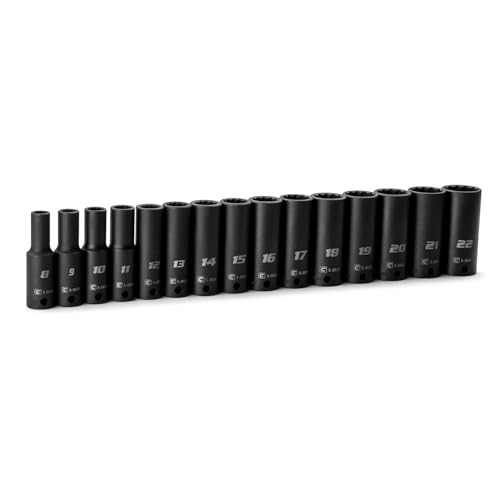 Capri Tools 3/8 in. Drive Deep Impact Socket Set, 12-Point, Metric, 8 to 22 mm, 15-Piece - size: Deep Set / 8-22 mm