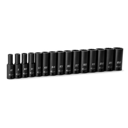 Capri Tools 3/8 in. Drive Deep Impact Socket Set, 12-Point, Metric, 8 to 22 mm, 15-Piece - size: Deep Set / 8-22 mm