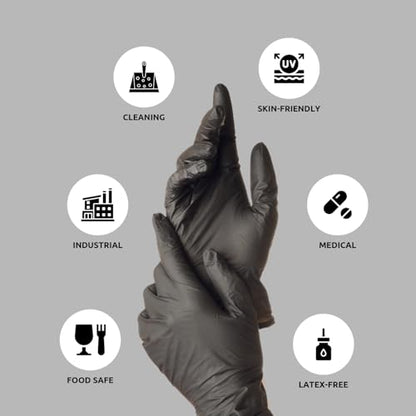 Black Nitrile Disposable Exam Gloves (5 Mil) | Latex‑Free, Powder‑Free, Food Safe, Medical, Tattoo, Mechanic & Cleaning Use - size: Small