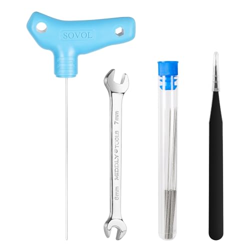 Sovol 3D Printer Tools Kit, 13 Pcs 3D Printer Accessories with L-Size Extruder Nozzle Cleaning Tool, 0.4mm Nozzle Cleaning Needles, Double Function Wrench for E3D & MK8 Nozzles and Straight Tweezer - style: 13 Pcs