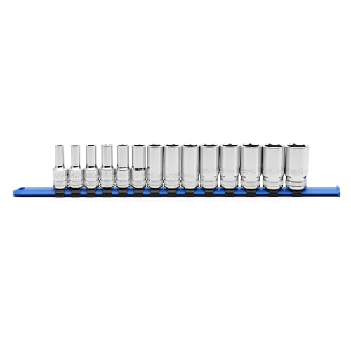 MIXPOWER 3/8" Drive Mid-Length Socket Set with Storage Rails, 14-Piece, 6 Point, 6-19mm, CR-V, Metric, Semi-Deep Socket Set - size: 3/8" Dr. Mid-Length, 6-19mm