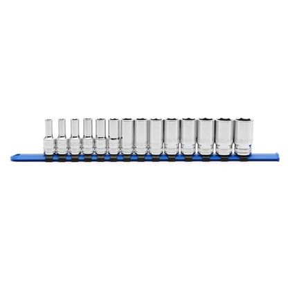 MIXPOWER 3/8" Drive Mid-Length Socket Set with Storage Rails, 14-Piece, 6 Point, 6-19mm, CR-V, Metric, Semi-Deep Socket Set - size: 3/8" Dr. Mid-Length, 6-19mm