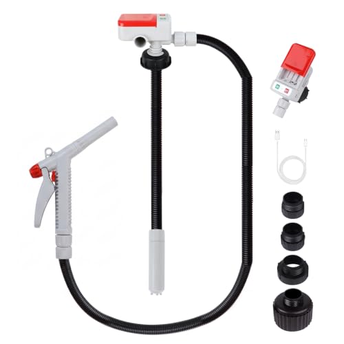 Fuel Transfer Pump (3.2GPM) with Hand Nozzle for Quick Stop Flow Control, 51" Hose Automatic Gas Pump with 4 Gas Can Fittings, USB and Battery Powered Portable Siphon Pump for Oil, Gasoline, Diesel - style: Hand Trigger Nozzle