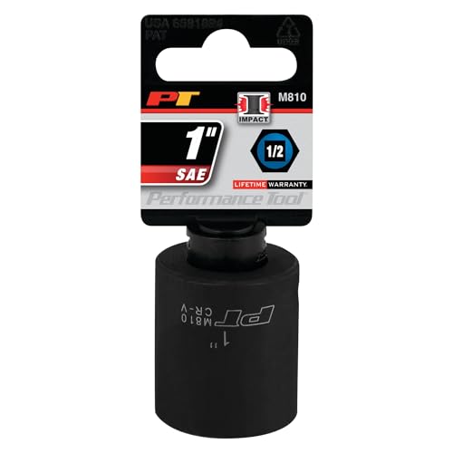 Performance Tool M810 1/2-Inch Drive 1-Inch 6-Point Impact Socket for Heavy-Duty Use in Automotive, Industrial, and DIY Projects - size: 1", style: Impact