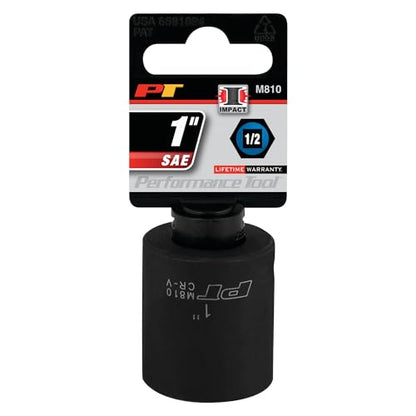 Performance Tool M810 1/2-Inch Drive 1-Inch 6-Point Impact Socket for Heavy-Duty Use in Automotive, Industrial, and DIY Projects - size: 1", style: Impact