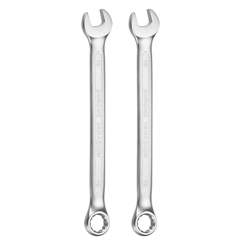 HARFINGTON 2Pcs Metric Combination Wrench 10mm Open End & 15-Degree Offset 12-Point Box End Chrome Vanadium Steel Industrial Grade Double Ended Wrenches Spanners Tools - size: 10mm
