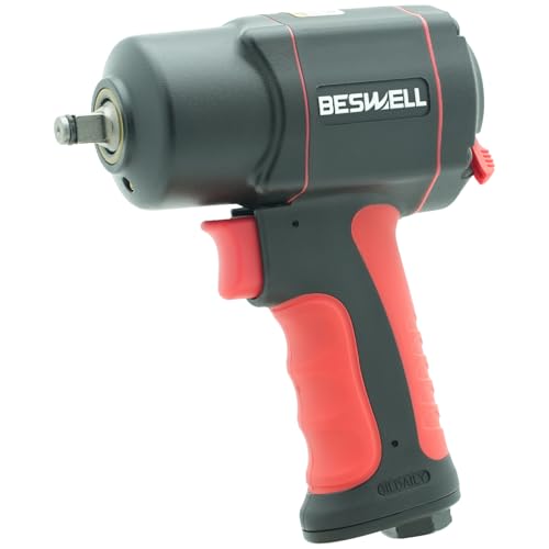 BESWELL BW-112F3N-TW-38 3/8-Inch Stubby Air Impact Wrench, 600 Ft-Lbs | Compact twin hammer pneumatic tool effortlessly tackles tight spaces, crowded engine bays, and brake maintenance.