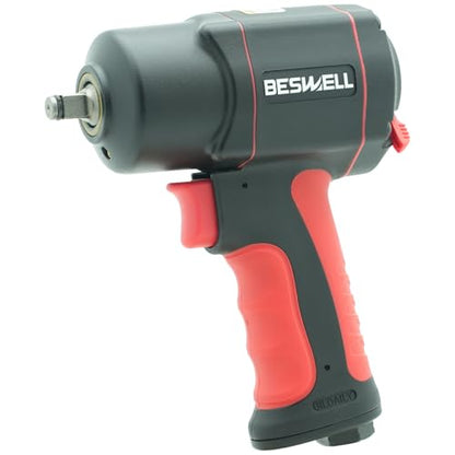 BESWELL BW-112F3N-TW-38 3/8-Inch Stubby Air Impact Wrench, 600 Ft-Lbs | Compact twin hammer pneumatic tool effortlessly tackles tight spaces, crowded engine bays, and brake maintenance.
