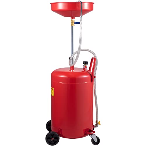 VEVOR 20-Gallon Waste Oil Drain Tank, Air Operated Portable Oil Drainer with Adjustable Funnel Height, Fluid Fuel Transfer Drainage with Wheels, Oil Change Container for Auto Repair Shops, Garages | Air Operated, Portable Oil Drainer, Adjustable Funnel He