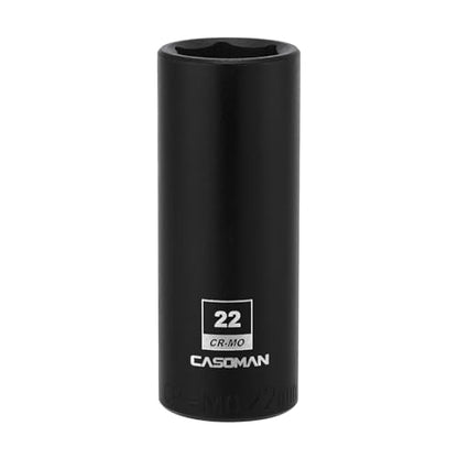 CASOMAN 1/2-Inch Drive x 22mm Deep Impact Socket, 6-Point, Metric, CR-MO - size: 22 mm (Deep), style: 6-Point Socket