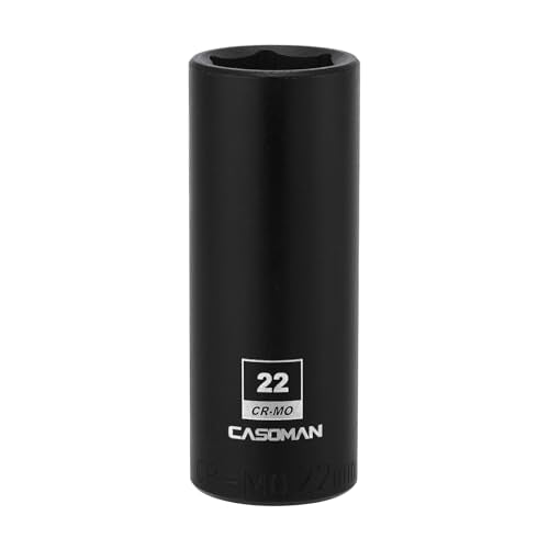 CASOMAN 1/2-Inch Drive x 22mm Deep Impact Socket, 6-Point, Metric, CR-MO - size: 22 mm (Deep), style: 6-Point Socket