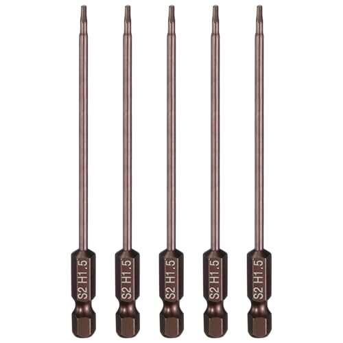 HARFINGTON 5pcs Flat Hex Head Drill Bit H1.5 (1.5mm) Magnetic Tip 1/4" Hex Shank 100mm (4") Long S2 Steel Metric Hexagonal Screw Driver Screwdriver Bits Wrench Socket, Copper Tone - color: Copper Tone, size: H1.5 + 4" Long
