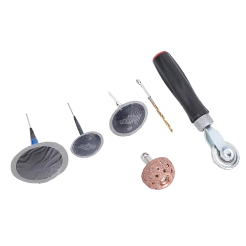 Tire Repair Patch Tool Kit, ABS Metal Mushroom Plug Tire Patch Kit with 4mm Drill Bit Roller and Buffing Wheel, 27pcs for Cars Trucks Bikes Scooters