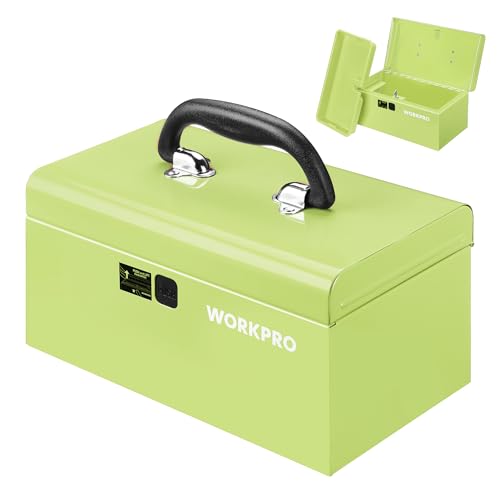 WORKPRO 10.8" Portable Mini Metal Tool Box with Removable Color-Matching Tray, One-Button Latch Toolbox, Steel Tool Chest with PP Handle, Compact Storage Organizer for Home, Office or Workshop - color: Macaron Green