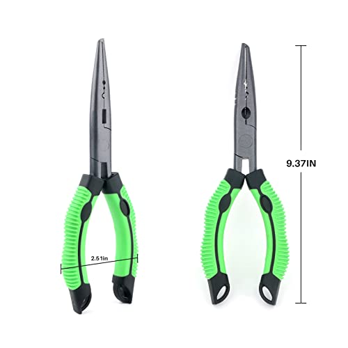 Hikary Long Nose Fishing Pliers, Stainless Steel Hook Remover Braid Cutter Rustproof Multi-Tool Fishing Gripper for Freshwater Saltwater - color: Green-9inch