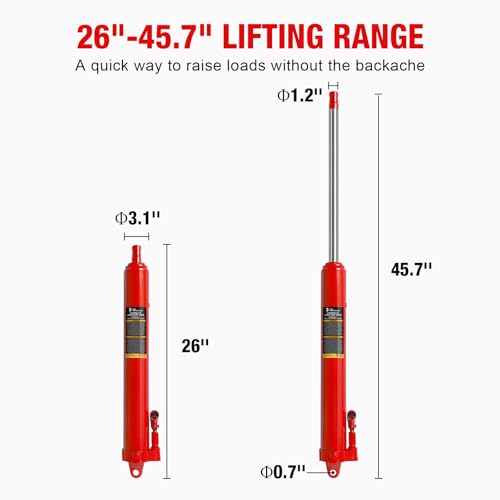 Big RED AQD3TR Hydraulic Long Ram Jack 3 Ton Heavy Duty Engine Hoist Cylinder with Clevis Base & Single Piston Pump - Professional Hydraulic Ram Cylinder for Garage Repair, Auto Shop, Farm Equipment - style: 3 Ton/NEW VERSION
