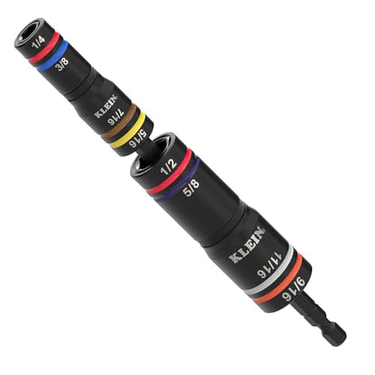Klein Tools 652QS Quad Socket, 8 Sizes in 2 Sockets, 4-in-1 Color Coded SAE Impact Rated, Deep-Well Heavy-Duty, 1/4-Inch Drive, 6-1/2-Inch Shaft - size: 8 Sizes, SAE