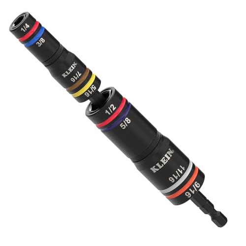 Klein Tools 652QS Quad Socket, 8 Sizes in 2 Sockets, 4-in-1 Color Coded SAE Impact Rated, Deep-Well Heavy-Duty, 1/4-Inch Drive, 6-1/2-Inch Shaft - size: 8 Sizes, SAE