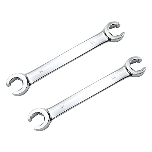 Auniwaig 22mm x 24mm Flare Nut Wrench 0.87 x 0.94 Inch Metric Double Open End Geardrive Flare Nut Wrench for Removing Replacing Nuts 2 Pcs - size: 22x24mm