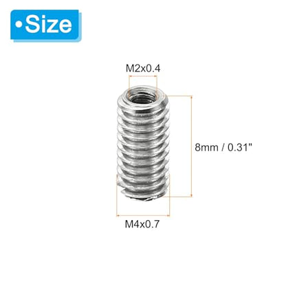 PATIKIL Thread Adapters Sleeve Reducing Nut, 10 Pcs M4x0.7 Male to M2x0.4 Female Repairing Insert Nut Screw Reducer Stainless Steel Fastener 8mm - size: M2xM4x8mm