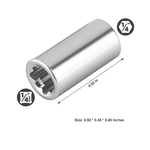 1/4” Square to 1/4" Hex Adapter - 5 Pack Chrome Vanadium Steel Bit Holders with Spring Lock for Socket Wrench, Ratchet Driver - Universal Drill Bit Converter