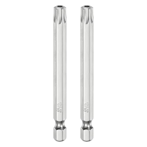 HARFINGTON 2pcs T40 Security Torx Bit 1/4" Hex Shank 3" Long S2 Steel Magnetic Tamper Resistant Star Bits Screwdriver Torx Head with Hole for Driver Drill Bits Remove Fastening Screws - size: T40