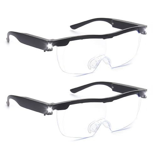 OKH 2 Pcs 160% Magnifying Glasses with Light, Rechargeable LED Lighted Magnification Eyeglasses, Bright Sight Hands Free Magnifier Glasses for Close Work, Craft, Jewellers, Reading - color: Not Anti-blue Light (Pack of 2), size: 1.6x