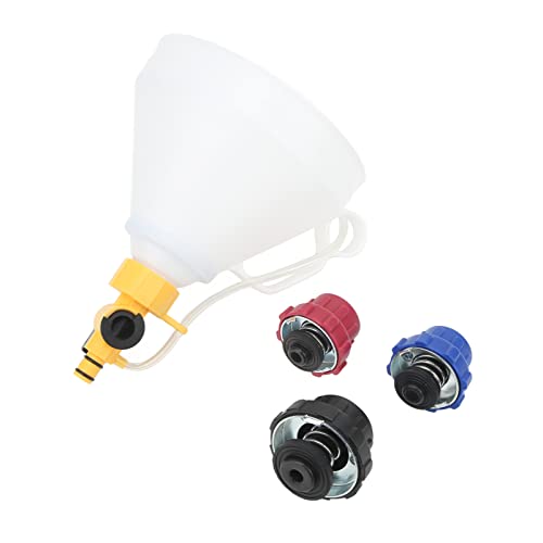 Radiator Coolant Funnel Kit, Spill Proof Coolant Funnel with Brass Flow Valve and Air Bleeder Line for, Includes Built in Handles and 3