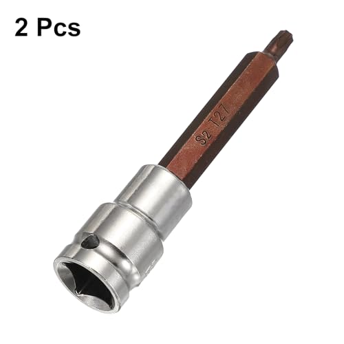 HARFINGTON 2Pcs Torx Bit Socket 1/2" Drive T27 S2 Steel 6 Point Head Long Screwdriver Drill Bits CR-V Steel Socket Adapter for Home Auto Axle Hex Nuts Bolts Repair - size: T27