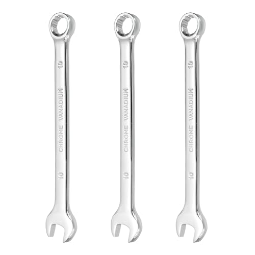 HARFINGTON 3Pcs Combination Wrench 10mm Metric 12-Point Box and Open End CR-V Steel Double Ended Spanner Tool for Automotive Pipe Furniture Machinery DIY Repair, Silver White - size: 10mm