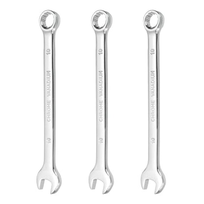 HARFINGTON 3Pcs Combination Wrench 10mm Metric 12-Point Box and Open End CR-V Steel Double Ended Spanner Tool for Automotive Pipe Furniture Machinery DIY Repair, Silver White - size: 10mm