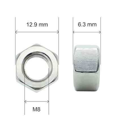 85 Pcs M8-1.25 Hex Nuts, 304 Stainless Steel | Standard Metric Coarse Thread, Hardware Nuts - size: M8 (85Pcs)