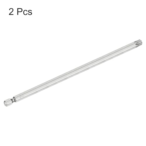 HARFINGTON 2pcs T40 Security Torx Bit 1/4" Hex Shank 6" Long S2 Steel Magnetic Tamper Resistant Star Bits Screwdriver Torx Head with Hole for Driver Drill Bits Remove Fastening Screws - size: T40