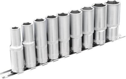 DAKCOS 9 Piece 1/2-Inch Drive Metric Deep Socket Set 10-24MM Lenth 76mm - size: 1/2"|SW 10-24 mm