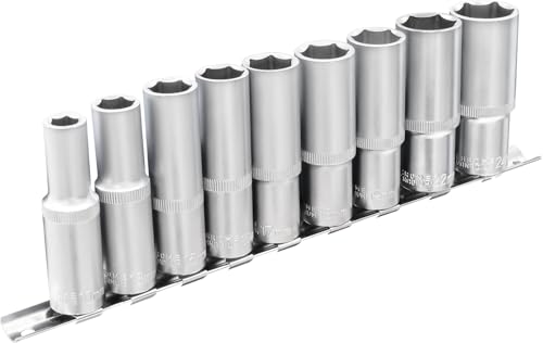 DAKCOS 9 Piece 1/2-Inch Drive Metric Deep Socket Set 10-24MM Lenth 76mm - size: 1/2"|SW 10-24 mm
