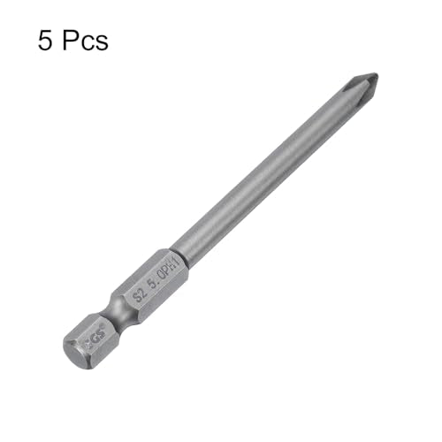 HARFINGTON 5pcs #1 Phillips Screwdriver Bit PH1 1/4" Hex Shank 3.15" (80mm) Long Magnetic S2 Steel Industrial Grade Screw Driver Bit Cross Head Electric Drill Bits 0.197" (5mm) Rod - size: PH1 x 80mm x 5mm