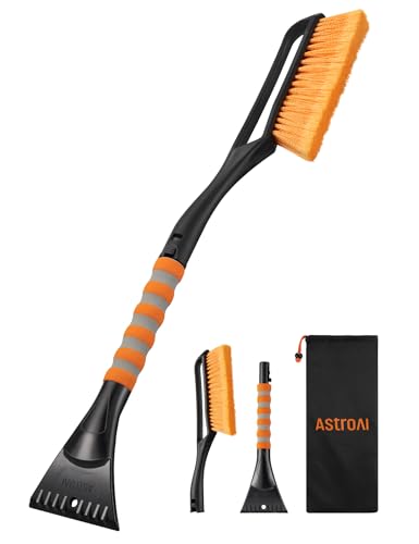 AstroAI 27" 2-in-1 Detachable Snow Brush & Ice Scrapers for Car Windshield | Snow Removers with No-Scratch Bristles, Ergonomic Handles & Easy Storage, Winter Accessories for Cars, SUVs, Trucks (Orange) - color: Orange, size: Small (27inch)