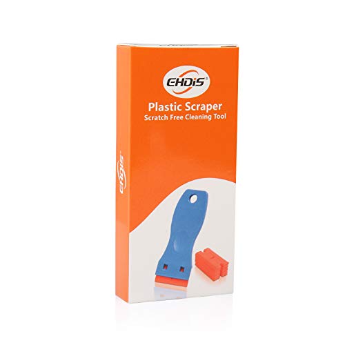EHDIS 1.5" Plastic Razor Scraper with 10pcs Double Edged Plastic Blades for Removing Labels Stickers Decals on Glass Windows - color: Blue